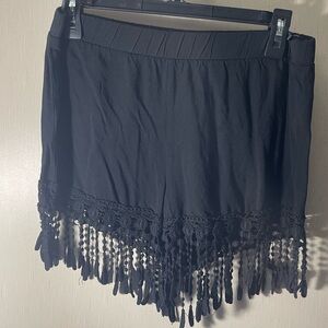 Sweet journey medium elasticated tassel boho black shorts